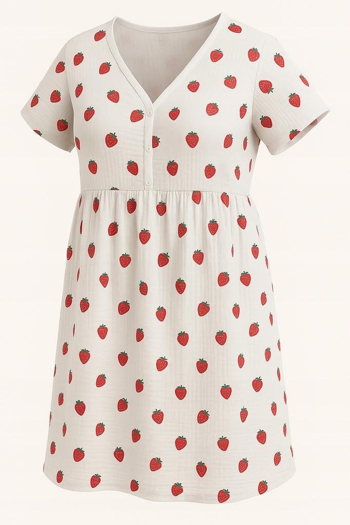 Maternity Nursing Shirt Muslin Short Sleeve Size Strawberry Pattern
