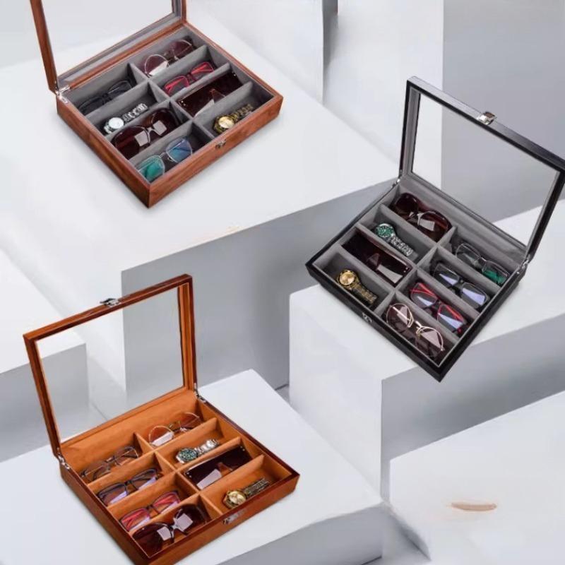 Деревянный футляр для очков из грецкого ореха, вместительный бокс для хранения солнцезащитных очков и часов с прозрачным окном для путешествий и дома