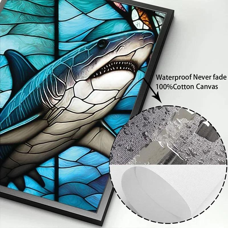 Морские животные Картина на холсте Дельфин Синий кит Витражи Плакаты Печать Абстрактные настенные картины для декора гостиной