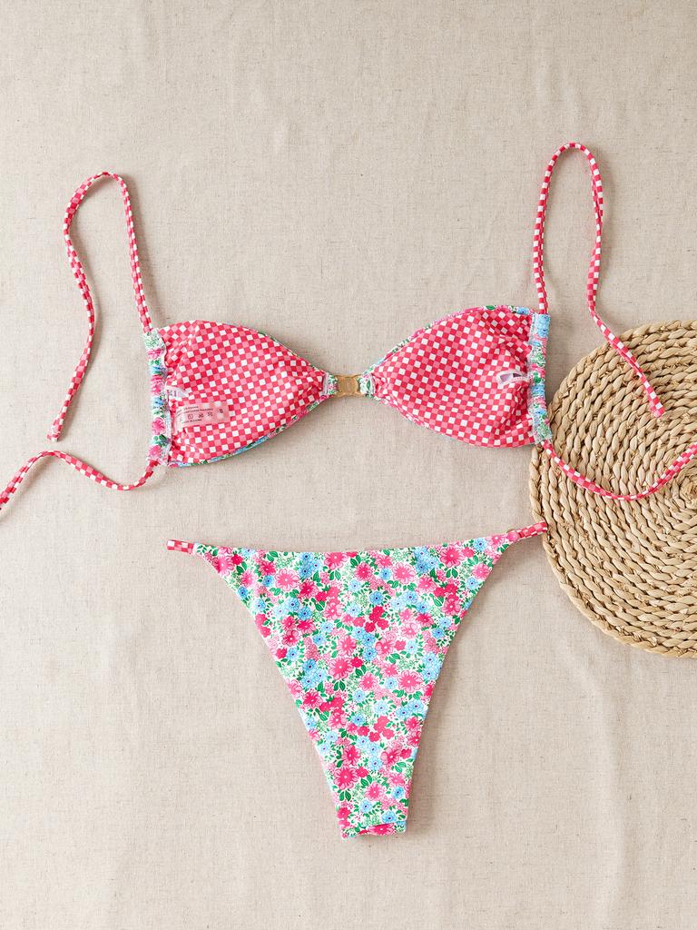 Triangle Strap Pearl Sexy Bikini Split Swimsuit