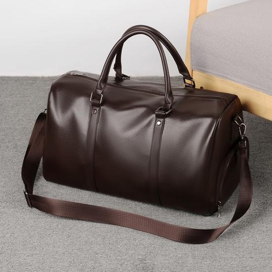 Сумка через плечо, выдерживающая большую нагрузку, прочная строчка, разделение на сухое и влажное, гладкая искусственная кожа, большая вместимость, одноцветная, унисекс, сумка для деловой поездки