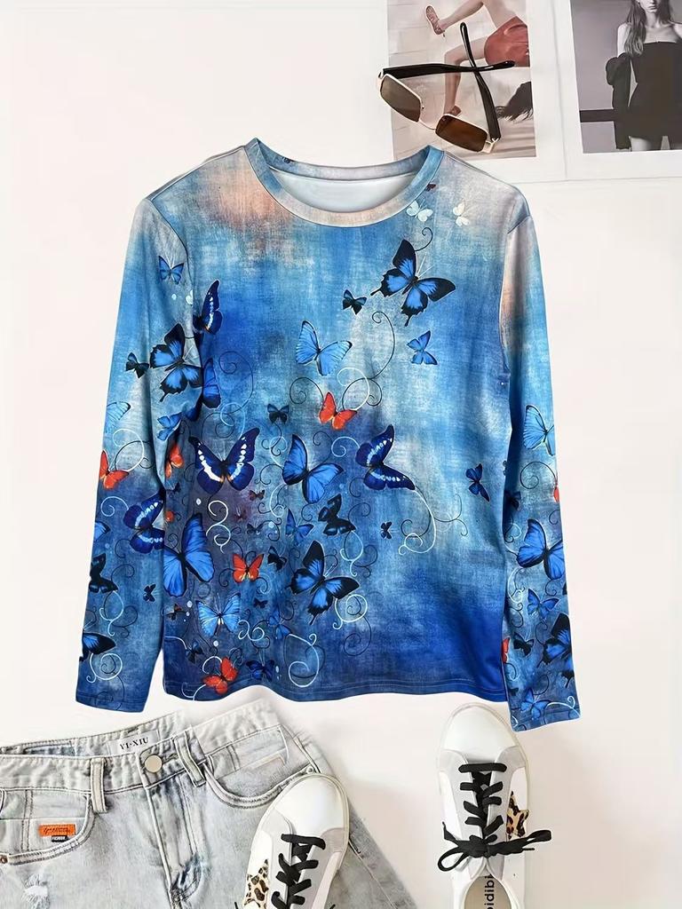 2025 base fashion foreign style new long-sleeved tie-dye foreign trade printing T-shirt, long-sleeved T-shirt slim-fit loose top