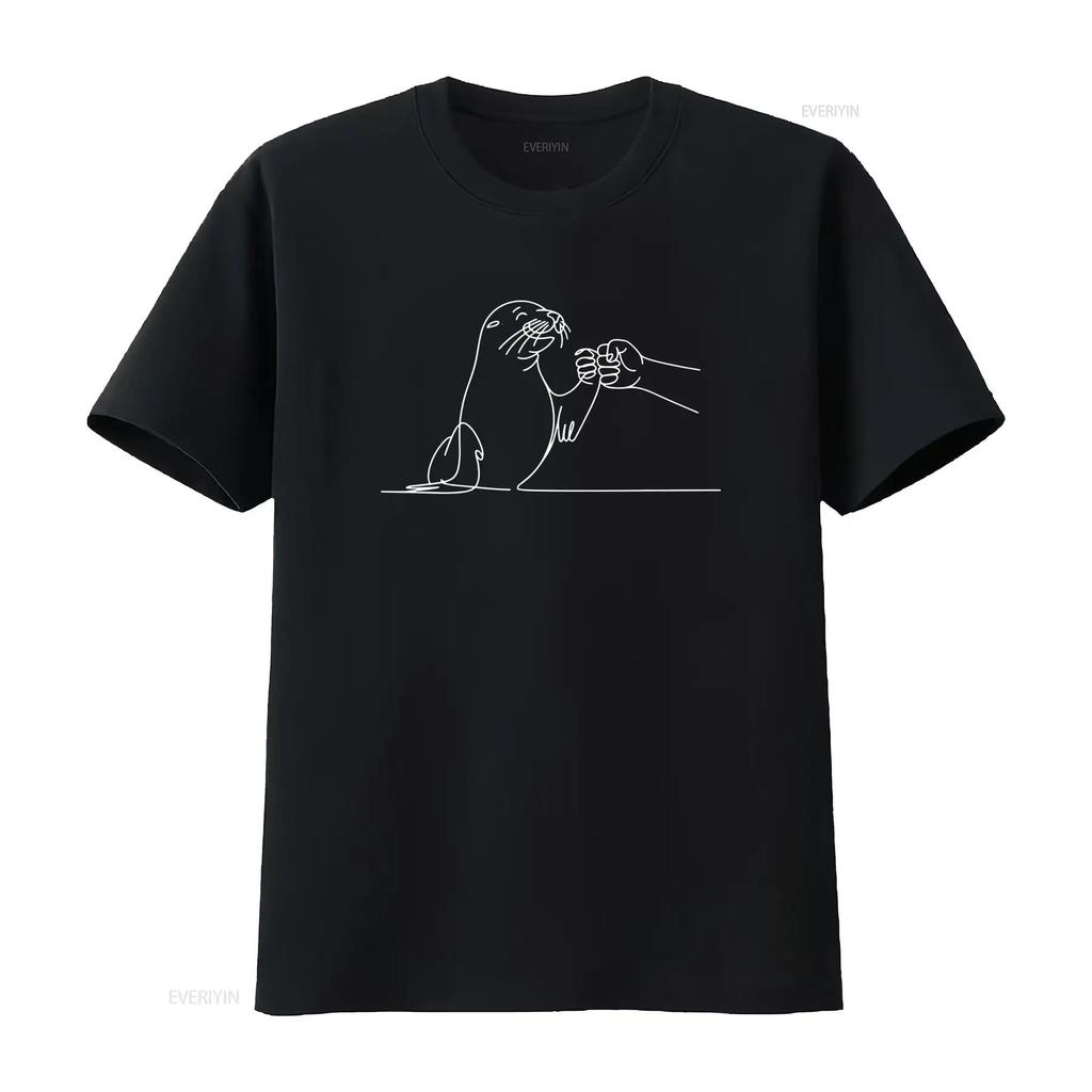Sea Lion Friendship T Shirt For Animal Lover Fist Bump Seal Paw vintage Washed Comfortable Breathable Versatile Soft fashion