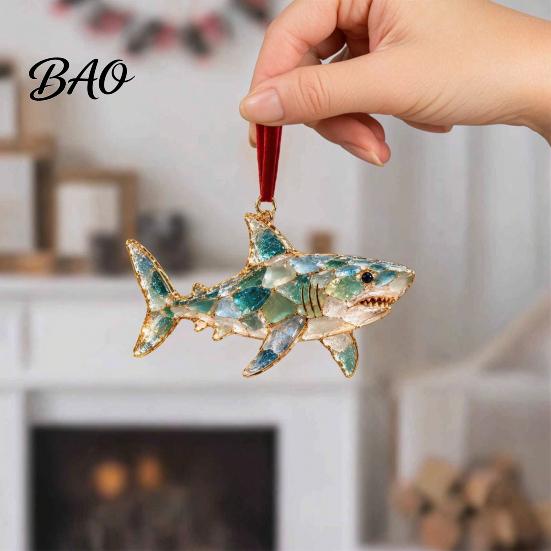 Party Favors for Festivals Sea Glass Christmas Ornament, Coastal Turtle Whale Shark Octopus Office Decorations Tree Hanging Decoration, Ocean-Inspired