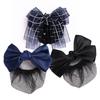 Women Satin Hair Clip With Net Bun Cover Bow Barrette Snood Hairnet Accessory