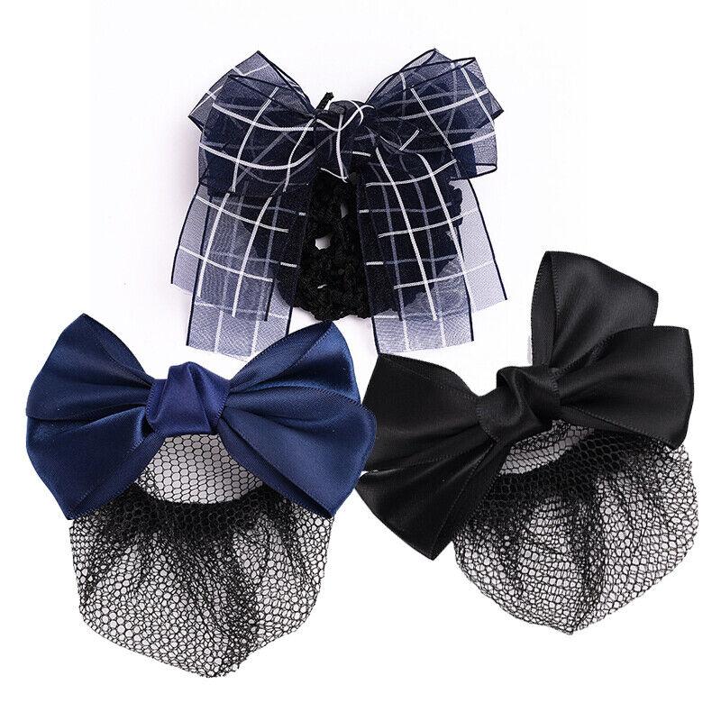 Women Satin Hair Clip With Net Bun Cover Bow Barrette Snood Hairnet Accessory