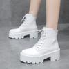 Fashion 2024 Autumn/Winter New Women's Leather Boots Lace Up Thick Sole Elevated Shoes White Black Fashion Ankle BootsHigh Heels Women