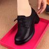 Maogu Round Toe High Heels Thick Heel Black Lace-up Work Shoes Women Soft Leather Pumps All-season Shoe 2024 Spring Autumn New