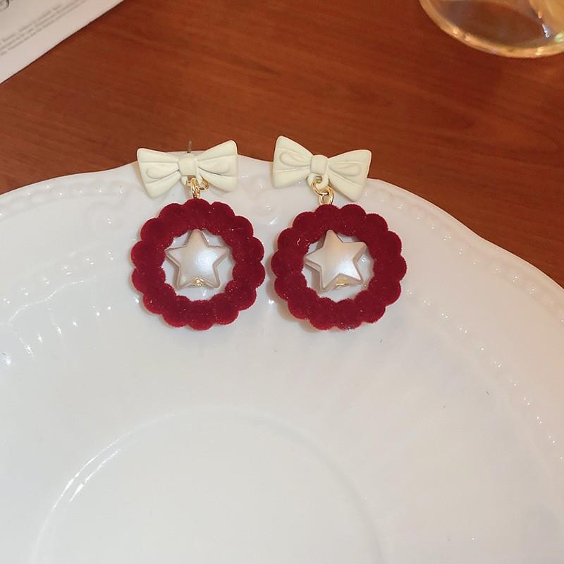Vintage Red Flocking Earrings Collection Bow Knot Earstuds Vintage Style Earrings Jewelry Gift