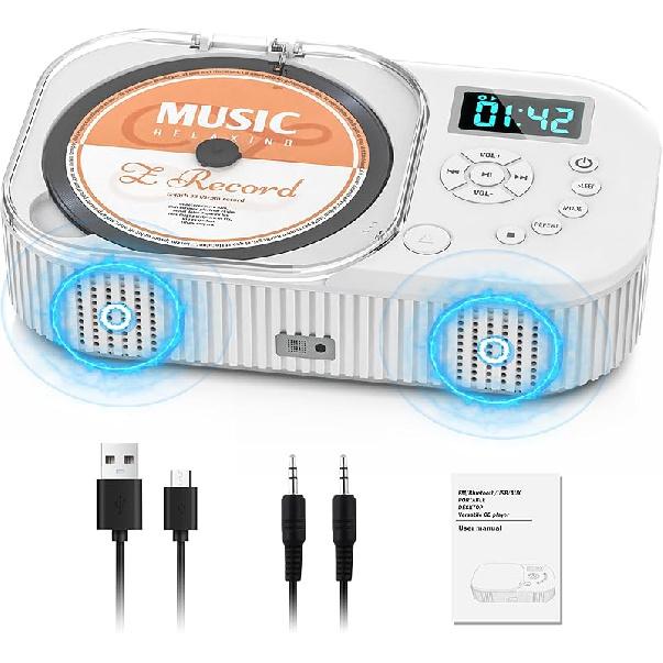 2000mAh CD Player Portable With Bluetooth, Double Speaker,Rechargeable CD Player With FM Radio, AUX/USB Support, Headphone Jack, Removal Control