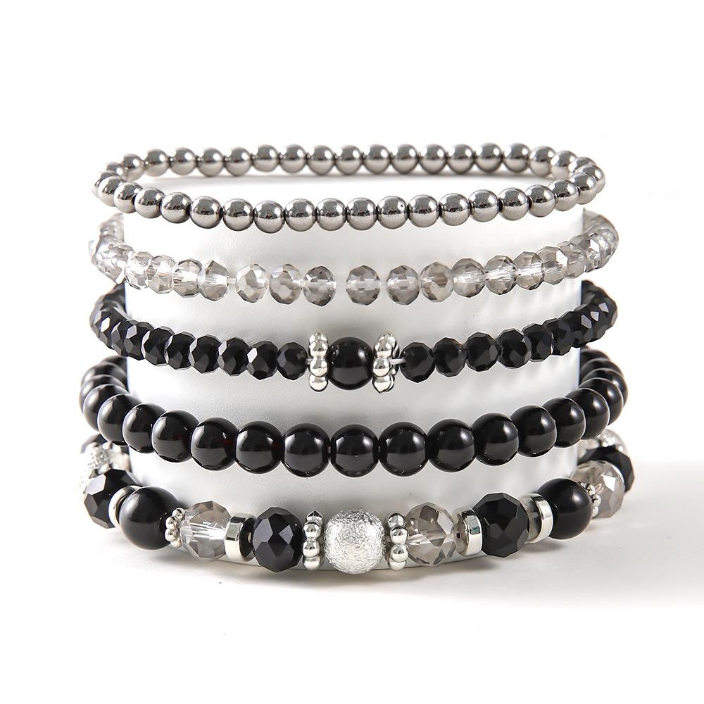 Mother's Day Gift Stylish Simple Crystal Beaded Elastic Bracelet Set Multi-layer Stacked Pearl Bracelet 1-piece Set