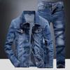 Men's Spring and Autumn Classic Denim Suit Men's Slim Micro-stretch Two-piece Jacket Jeans 5XL