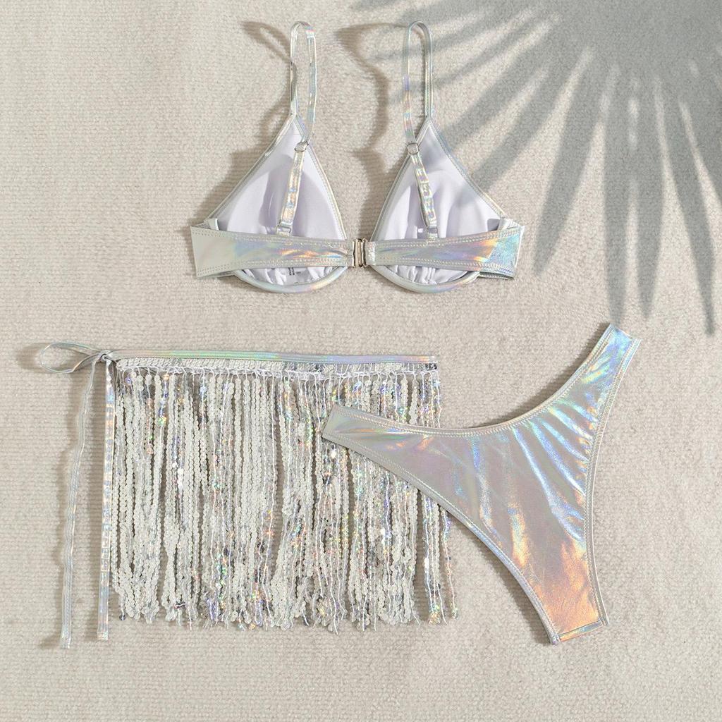 Женский сексуальный треугольный раздельный бикини-костюм, комплект, завязывающиеся по бокам стринги, купальник на одно плечо, эластичный