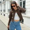 European, American autumn and winter women's elegant solid color knitted cardigan women's short long-sleeved metal single-breasted sweater jacket