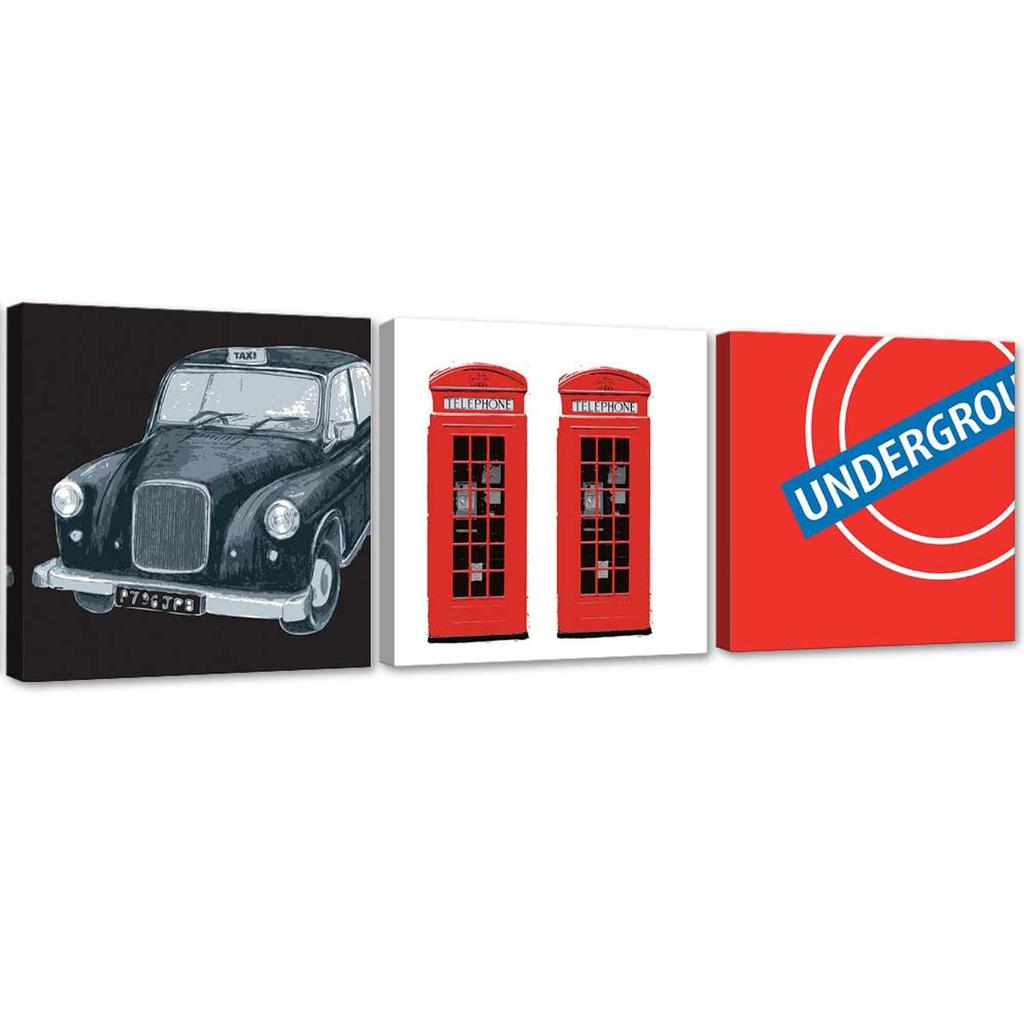 Feeby Набор из трех картин, напечатанных на холсте, Символы Великобритании