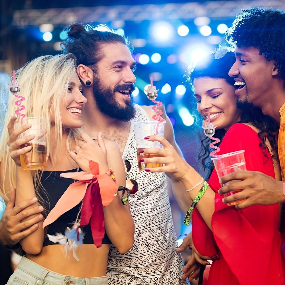 10/20pcs Reusable Disco Straws with Pink Cowboy Toppers Drinking Straw Set for Themed Events Anniversary Party Decor Supplies