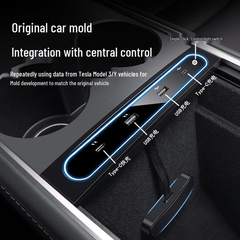 Compatible with Tesla Model 3/Y Docking Station: Central Control Type-C Phone Charger & 27W USB Expander