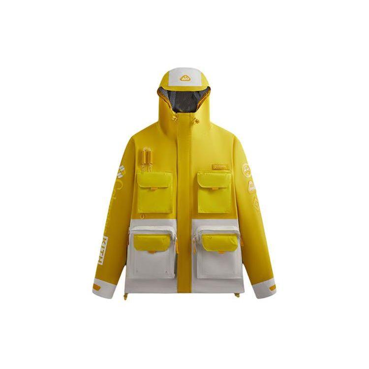 Kith X Columbia Collaboration SS24 Color Block Outdoor Hooded Long Sleeve Work Jacket With Multiple Pockets Unisex Jacket White Yellow 2103971-704