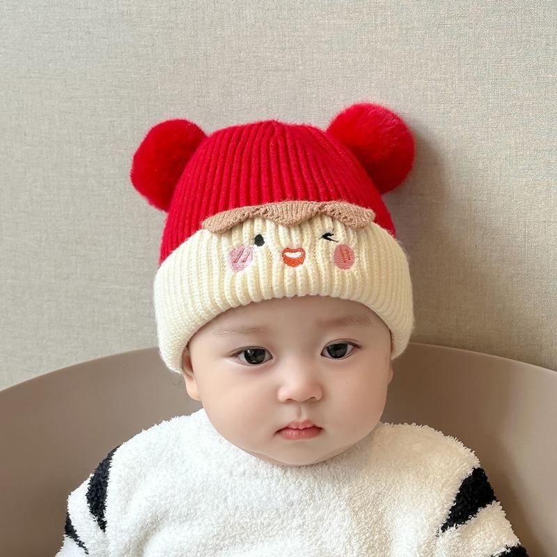 Baby hat autumn and winter cute hairball pullover hat infant thickened warm ear protector knitted wool hat
