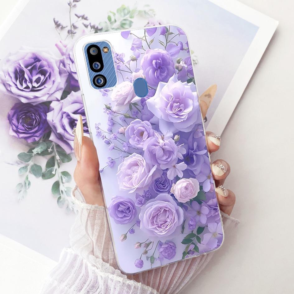 Для чехла Samsung Galaxy M21 2021 Чехол для телефона SM-M215G Корпус Модный Цветочный Мягкий Силикон Прозрачный Чехол Для Samsung M21 2021 Fundas