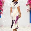 Women Plus Size V Neck Short Sleeve Blue Printed Fitted Fishtail Dress