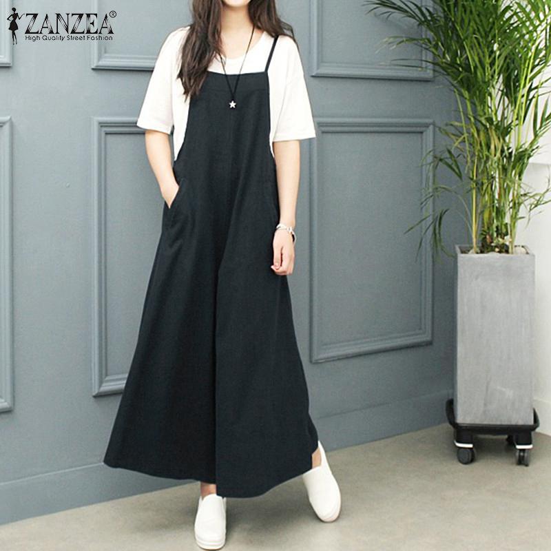 ZANZEA Women Casual Loose Twin Side Pockets Tank Jumpsuit Overalls Bib Pants
