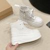 Latest High Top Canvas Shoes for Women Autumn Breathable 8cm Thick Sole Height Increasing Sponge Cake Casual Flat Sneakers Tenis