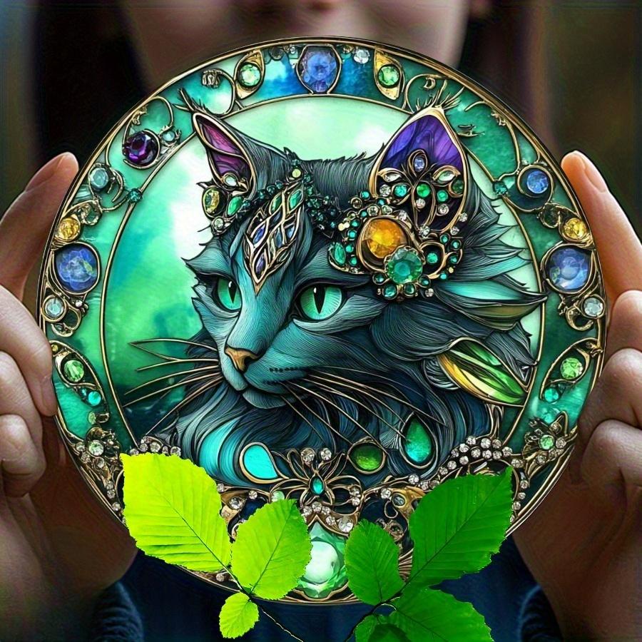 2d Flat 20*20cm Traditional Gemstone Cat Wooden Wall Art, Exquisite Decor, Multipurpose Hanging Ornament, for Home, Kitchen, Garden, Bedroom, Bar.
