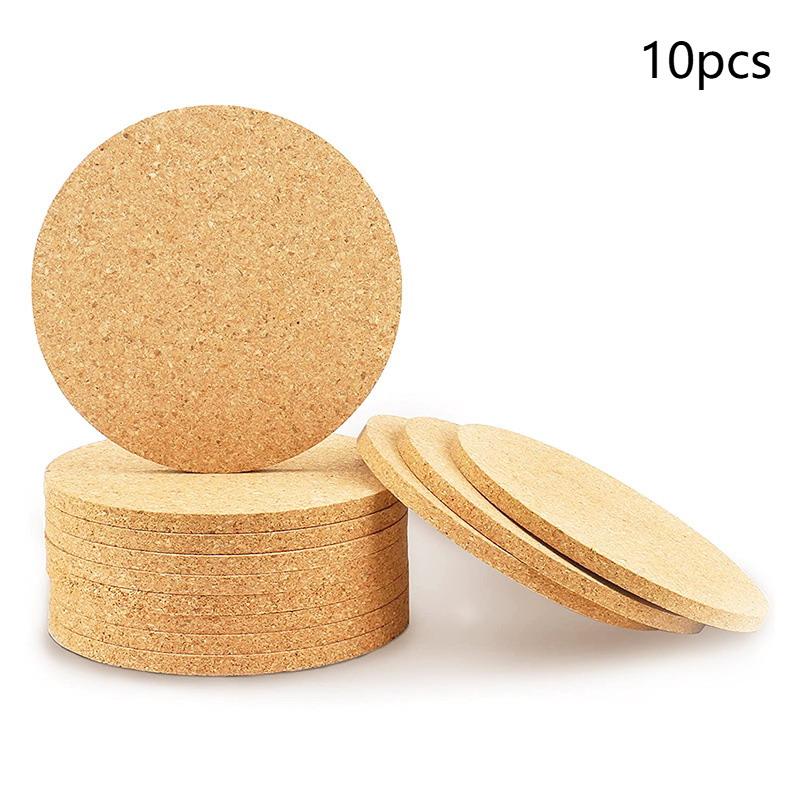 10PCS Cup Mat Natural Cork Coasters Wooden Pad Non-Slip Placemats Set Heat Resistant Non Slip Round Square Table Mats