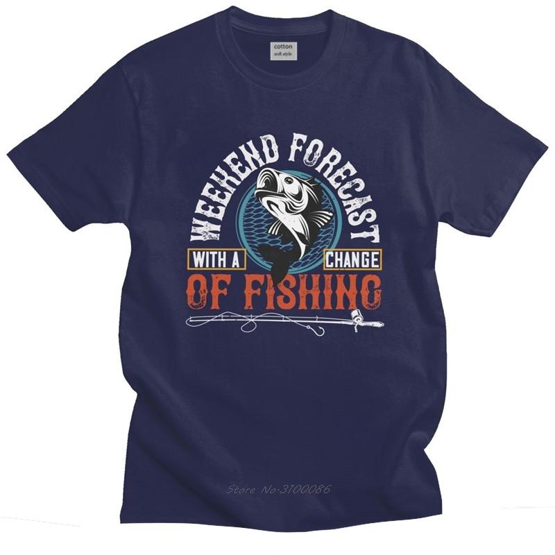 Retro OF Fishing Forecas Mens Tshirt Soft Cotton Fisherman Tee Shirt Crew Neck Short Sleeved Novelty T Shirt Gift Idea Merch