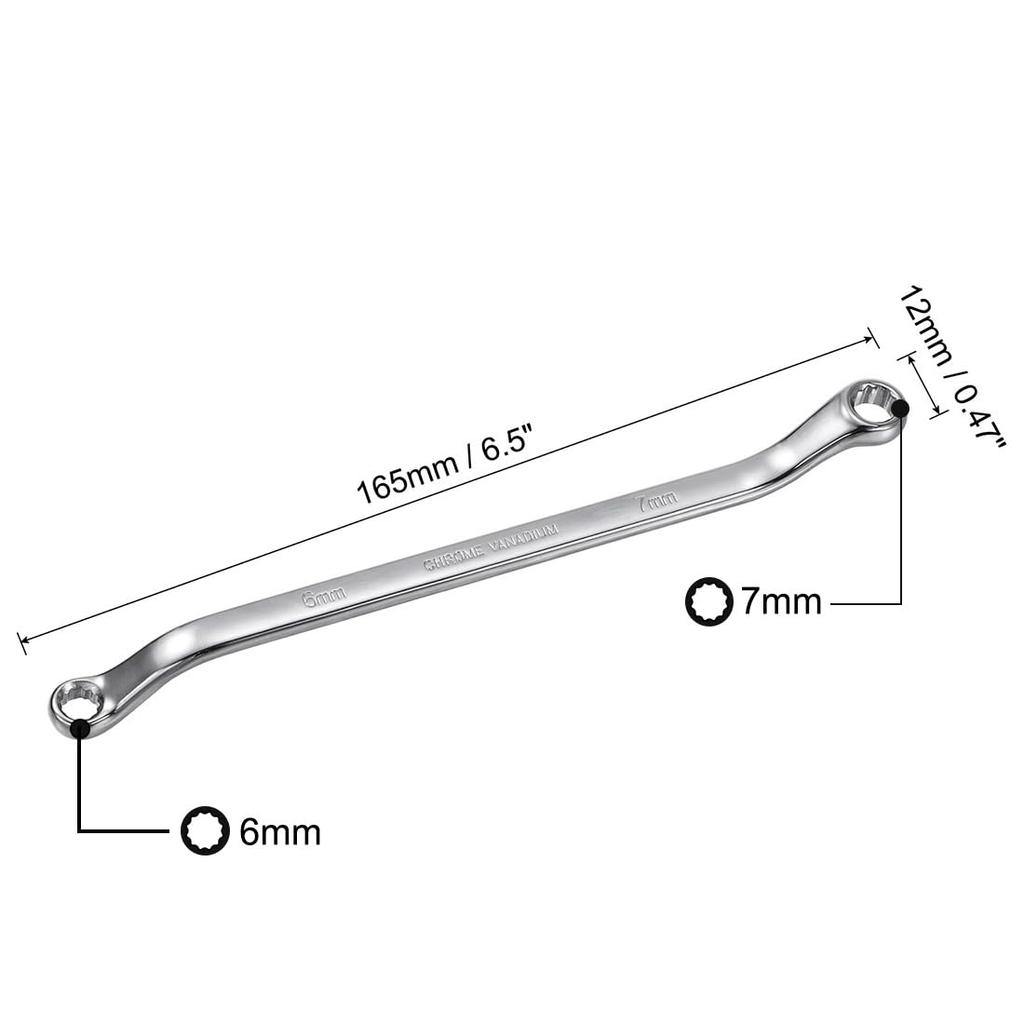 Uxcell Metric Offset Double Chrome 6mm X 7mm 12-Point Open-End Wrench, Plated, Cr-V,