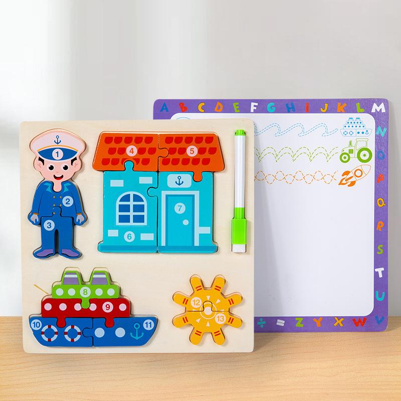 Children'S Early Education Puzzle Two-In-One Character Puzzle Drawing Board Exercise Hand-Eye Coordination Role Cognitive Toy