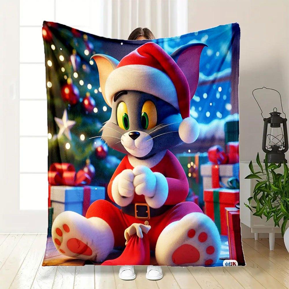 "Tom & Jerry Christmas Santa Costume for Kids"Blanket Flannel Throw Blanket for Sofa, Bed, Travel, Camping, Office