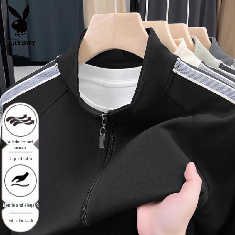 Playboy Men's Striped Casual Stand-Collar Jacket