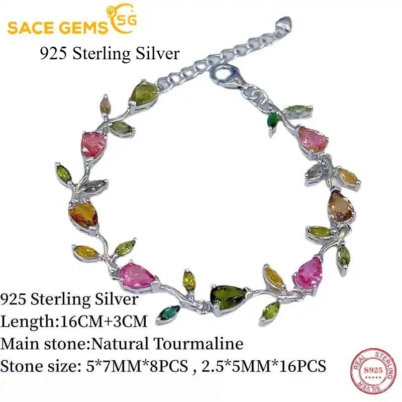 Sace Gems Браслеты из стерлингового серебра 925 пробы с натуральным турмалином 5*7 мм для женщин, для помолвки, коктейльной вечеринки, изысканные ювелирные изделия