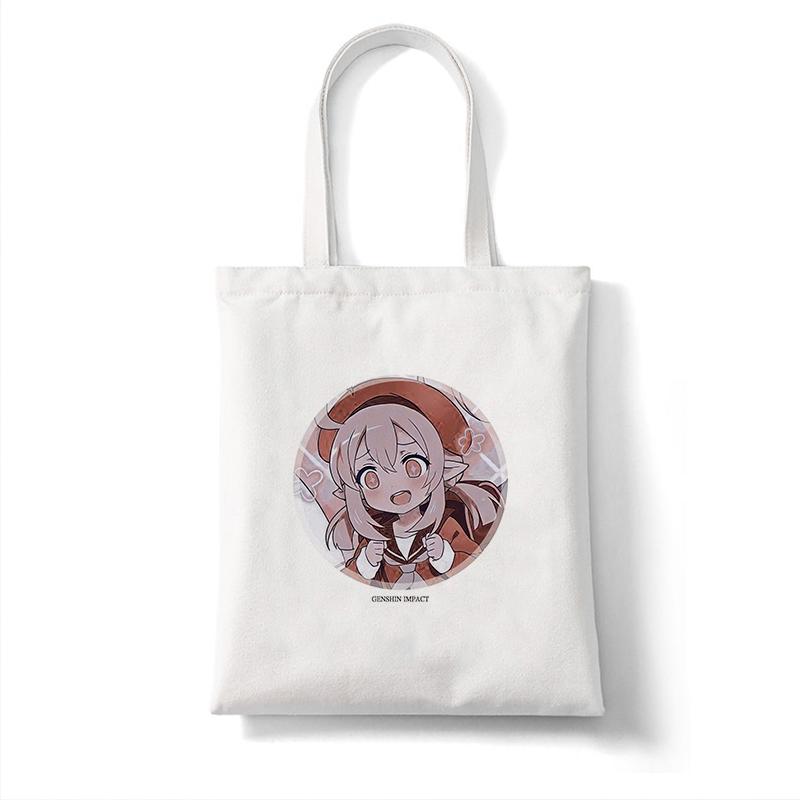Холщовая сумка-шоппер Genshin Game Kawaii Аниме Сумки для покупок Сумки Сумка на плечо Повседневная сумка Женская эко-сумка большой емкости