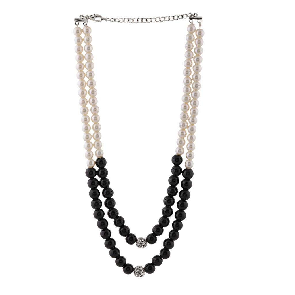 Классический комплект жемчужного ожерелья с двойной линией Estele с родиевым покрытием для женщин