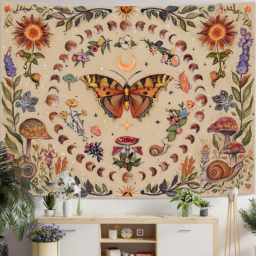 Butterflies dancing among flowers Digital printing polyester wall hanging tapestry Living room bedrooms Office background gift