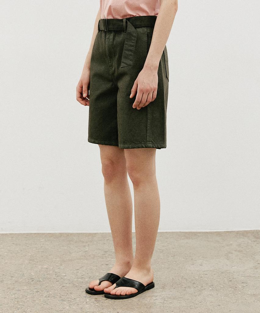 ARTID Belted Bermuda Denim Pants_Khaki