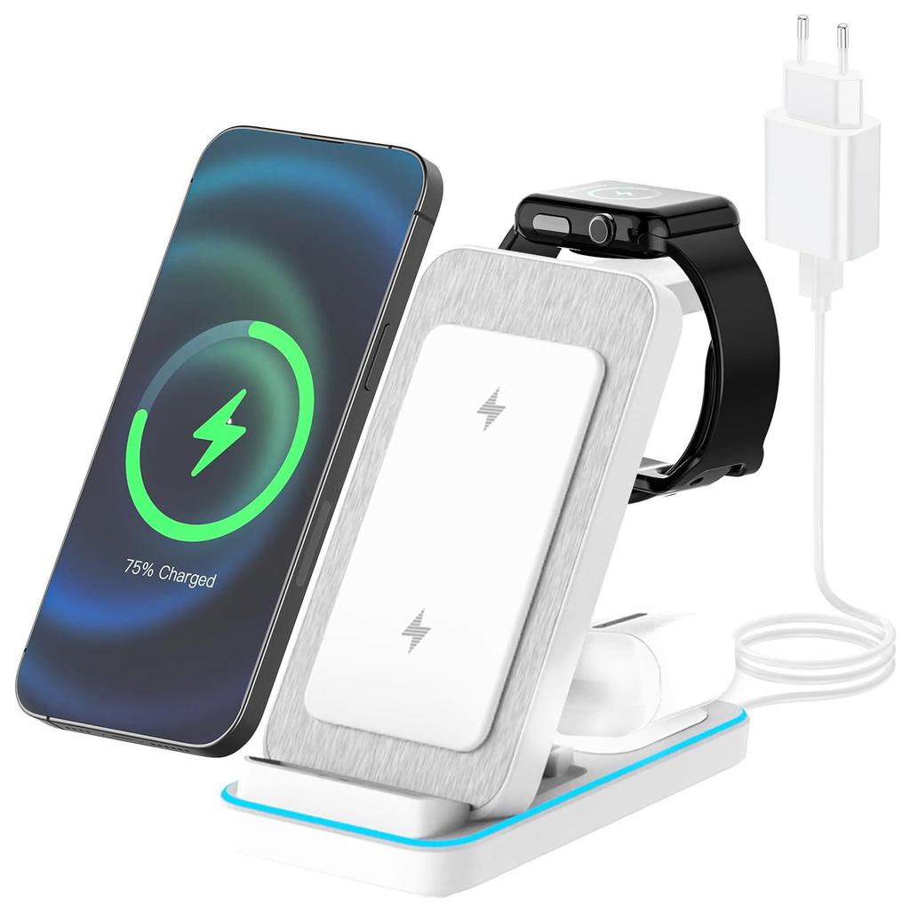 Складное беспроводное зарядное устройство 3-в-1: Идеально для телефонов Apple, Huawei, Xiaomi. Идеально подходит как для офисного, так и для домашнего использования.