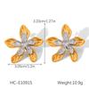 Stainless steel gold and silver color-block hammered pattern flower earrings, statement jewelry, versatile titanium steel studs