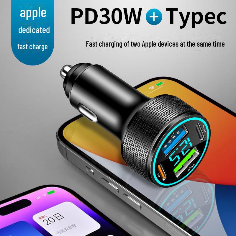 Автомобильное зарядное устройство PD из алюминиевого сплава 2024 года с 4 портами — сверхбыстрая зарядка