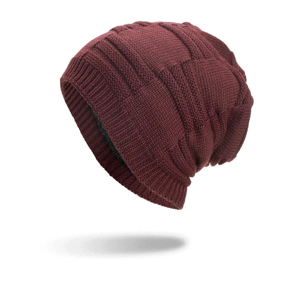 Autumn and Winter New Velvet Three-stripe Pullover Hat Knitted Wool Hat
