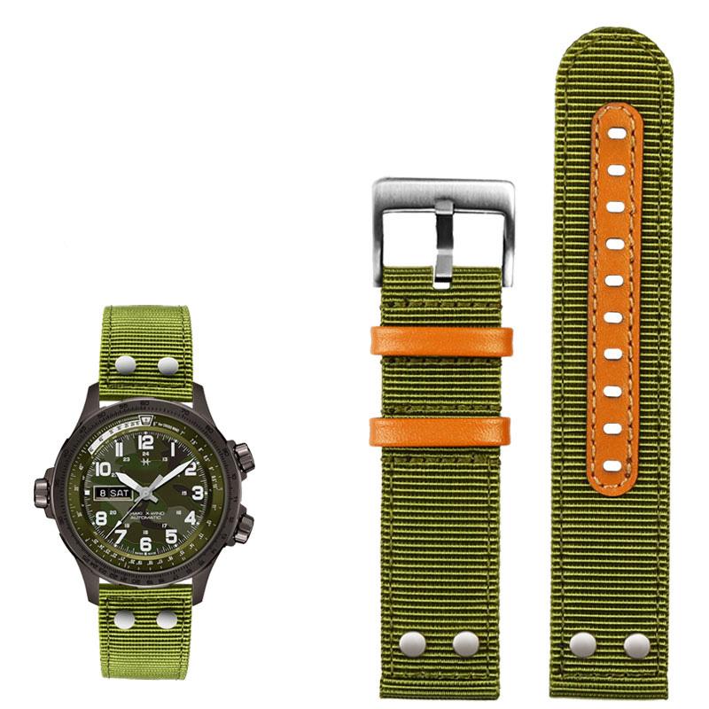Нейлоновый+Кожаный Ремешок для Часов Sei-ko Hamilton Khaki Aviation Beyond Wind Series Холщовый с Заклепками Военный Ремешок 22 мм