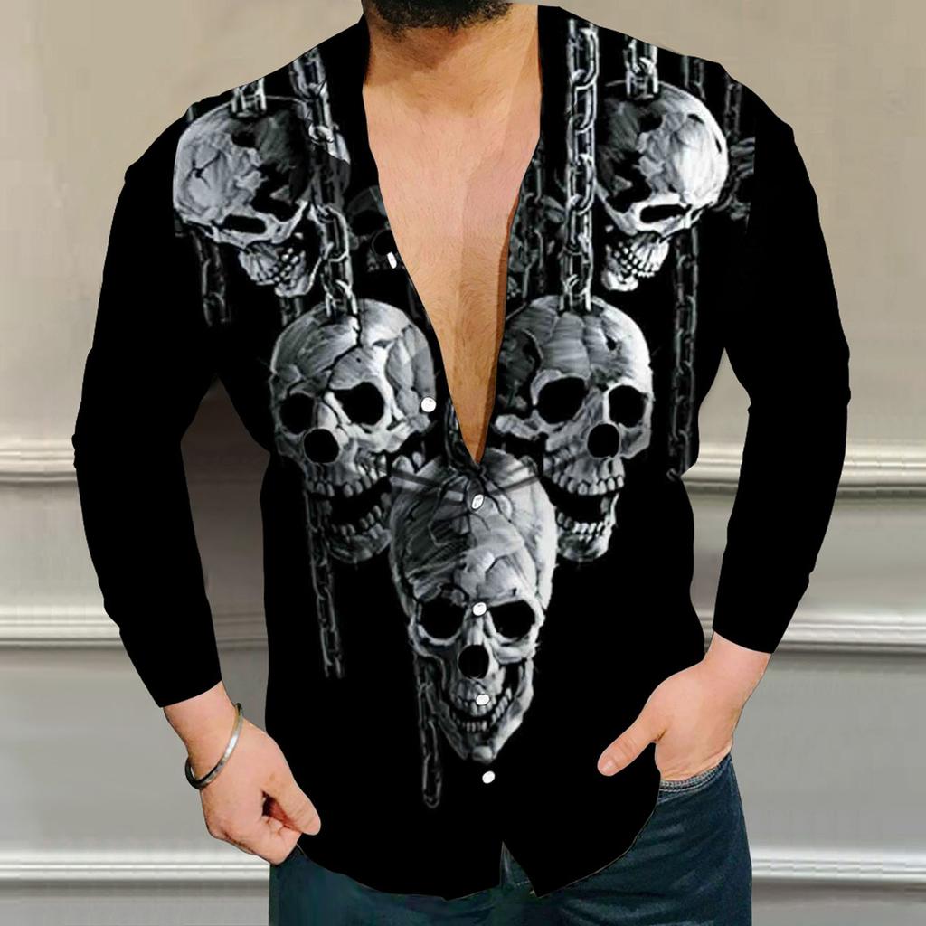 Мужские рубашки с длинным рукавом с принтом, повседневные свободные рубашки с длинным рукавом с принтом