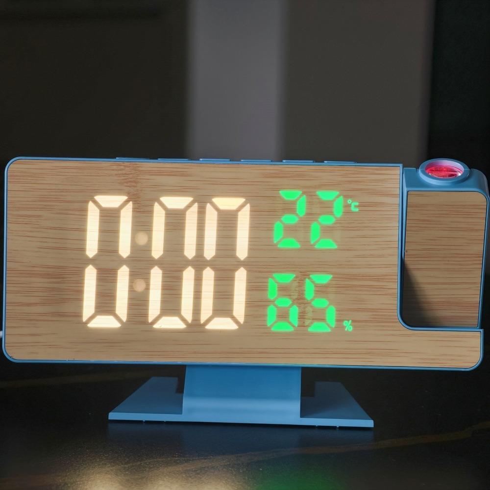 12/24 H LED Projector Clock Large Screen Temperature Humidity Digital Alarm Clock Adjustable Brightness 180° Rotatable