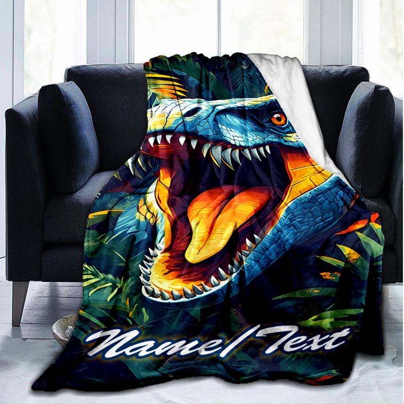 1PC Custom Name Tyrannosaurus Rex Jungle outdooor Flannel blankets Throw Blanket All-Season Throw Gift Bedspread for Couch, Bed, Camping Holiday Birth