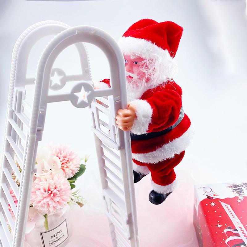 Santa Claus Climbing Chimney Electric Toy with Beads and Shaking Boot, Single/Double Ladder.
