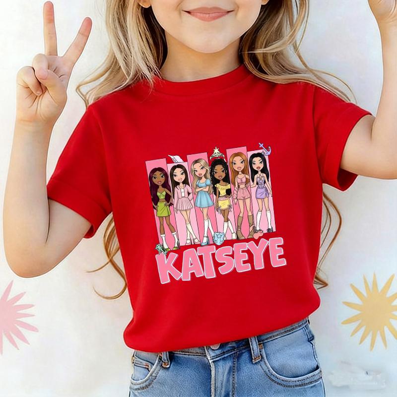 Music Singer Katseye T Shirt Boys Girls Short Sleeve Cartoon T-shirt Kids Streetwear Y2K Tees Tops Summer Children's Clothing