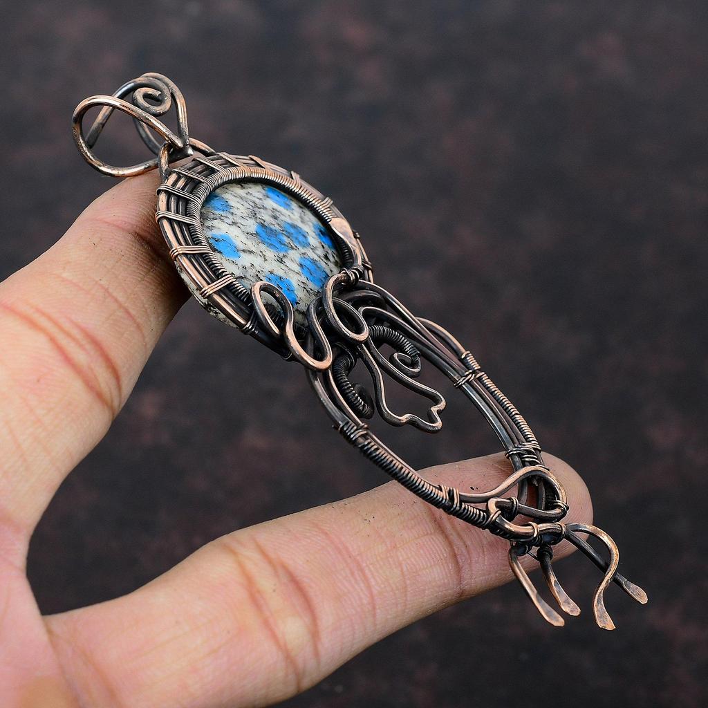 K2 Jasper Copper Pendant Copper Wire Wrapped Jewelry Real Gemstone Pendant Unique Pendant Handmade Jewelry Gift For Him Wire Wrapped Pendant